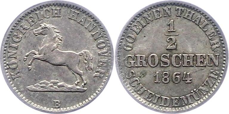 Braunschweig-Calenberg-Hannover 1/2 Groschen 1864 B Georg V. 1851-1866 ...