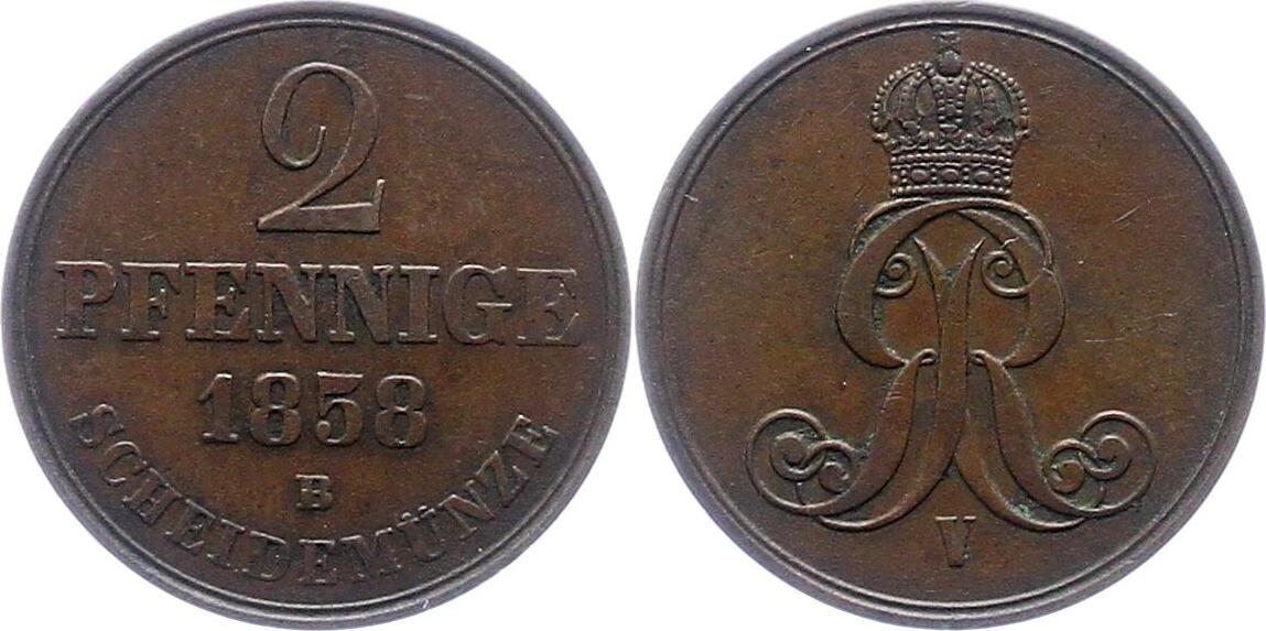 Braunschweig-Calenberg-Hannover 2 Pfennig 1858 B Georg V. 1851-1866 ...