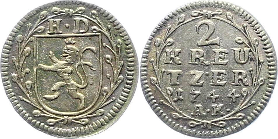 HessenDarmstadt 2 Kreuzer 1744 AK Ludwig VIII. 17391768. Schöne