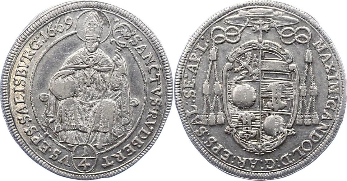 Salzburg 1/4 Taler 1669 Max Gandolph Graf Kuenburg 1668-1687. Sehr ...