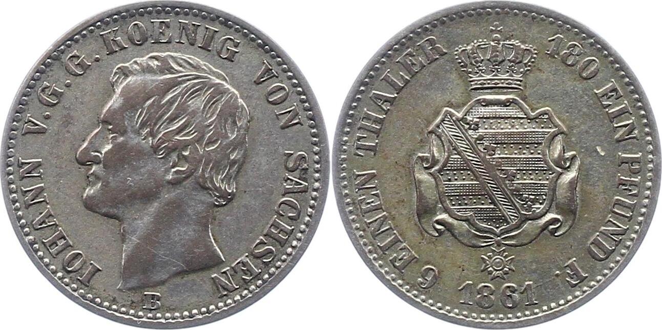 Sachsen-Albertinische Linie 1/6 Taler 1861 B Johann 1854-1873. Sehr ...