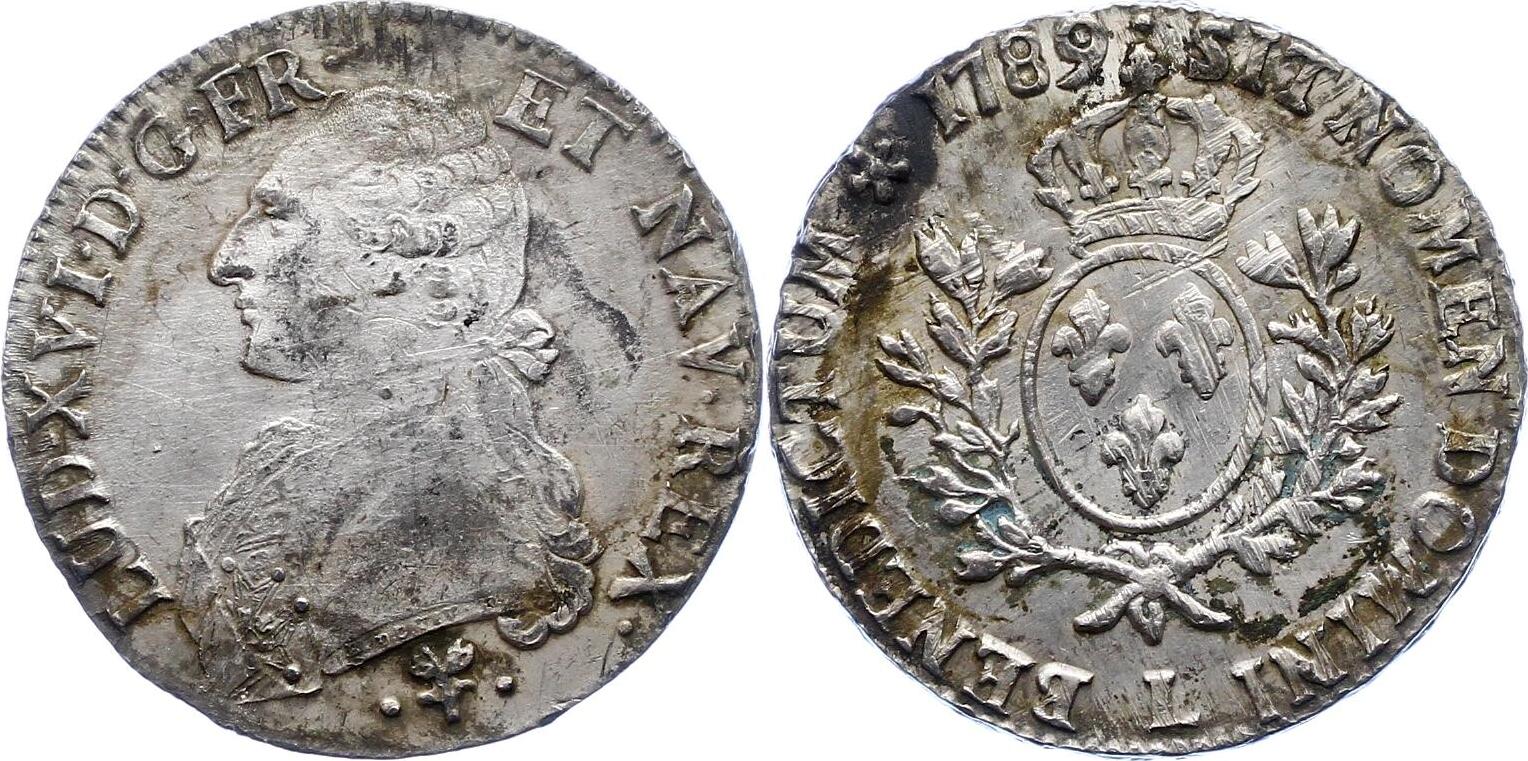 Frankreich Ecu 1789 L Ludwig XVI. 17741793. Etwas Belag, sehr schön