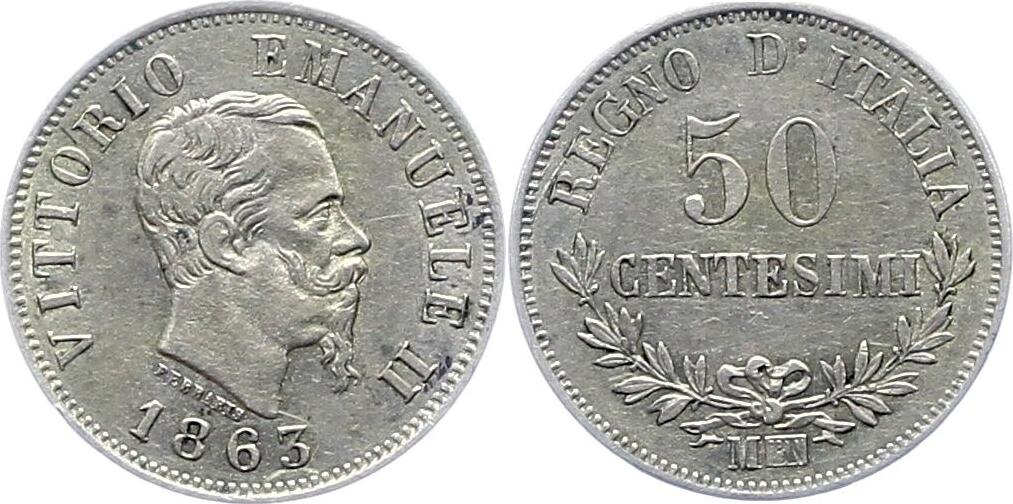 ItalienKönigreich 50 Centesimi 1863 M Vittorio Emanuele II. 18611878