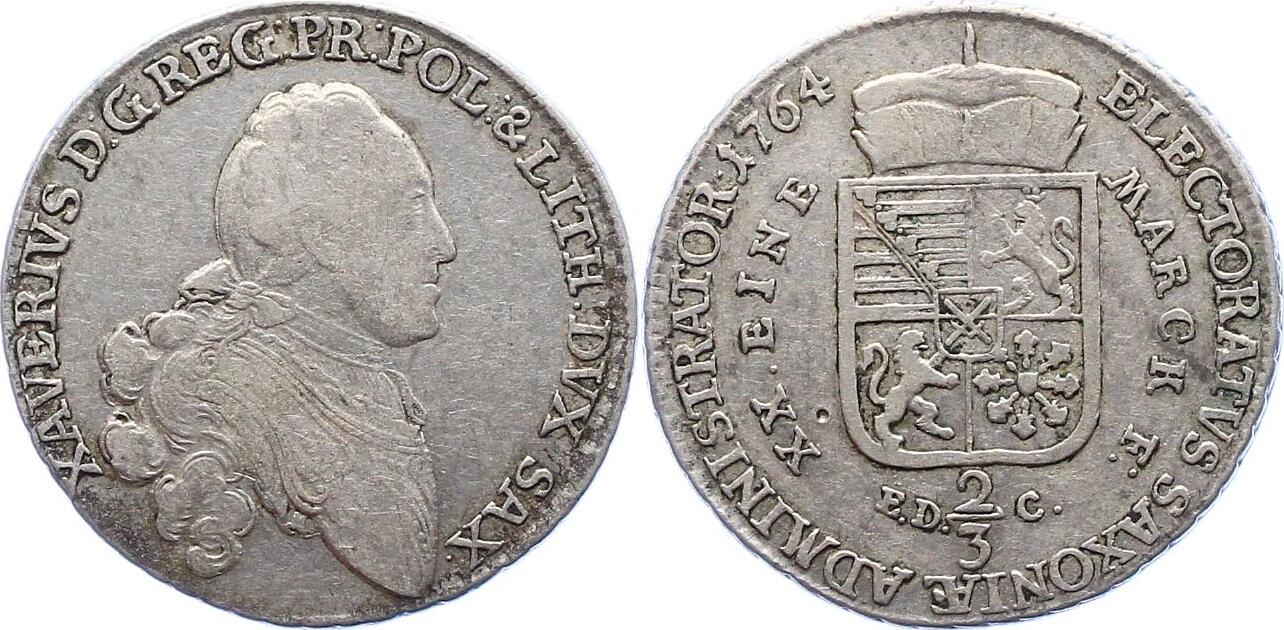 Sachsen-Albertinische Linie 2/3 Taler 1764 Xaver 1763-1768. Sehr