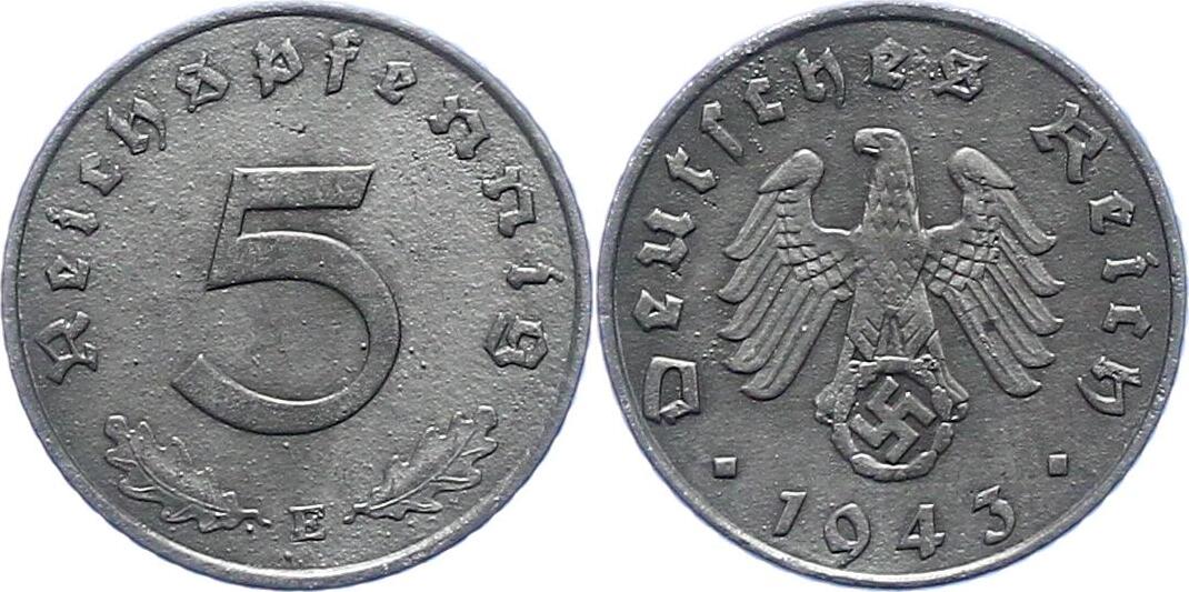 Drittes Reich 5 Reichspfennig 1943 E Sehr Schön | MA-Shops