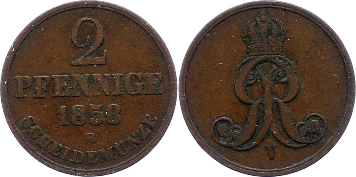 Braunschweig-Calenberg-Hannover 2 Pfennig 1858 B Georg V. 1851-1866 ...