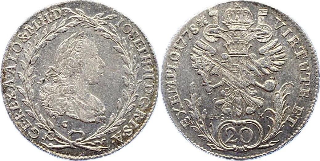 Haus Habsburg 20 Kreuzer 1778 C Josef II. 17801790. Justiert