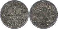 Baden-Durlach 6 Kreuzer 1844 Leopold 1830-1852. Sehr schön