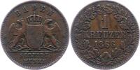 Baden-Durlach Kreuzer 1866 Friedrich I. 1852-1907. Sehr schön