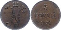 Finnland 5 Penniä 1 Nikolaus II. von Russland 1894-1917. -