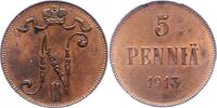 5 Penniä 1 1913 Finnland Nikolaus II. von Russland 1894-1917. PCGS MS63RB. Vorzüglich - Stempelglanz