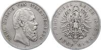 Württemberg 5 Mark Karl 1864-1891. -