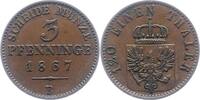 Brandenburg-Preußen 3 Pfennig Wilhelm I. 1861-1888. -