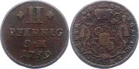 Mainz-Erzbistum 2 Pfennig Johann Friedrich Karl Graf von Ostein 1743-1763. -