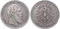 Württemberg 5 Mark Karl 1864-1891. -