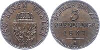 Brandenburg-Preußen 3 Pfennig Wilhelm I. 1861-1888. -