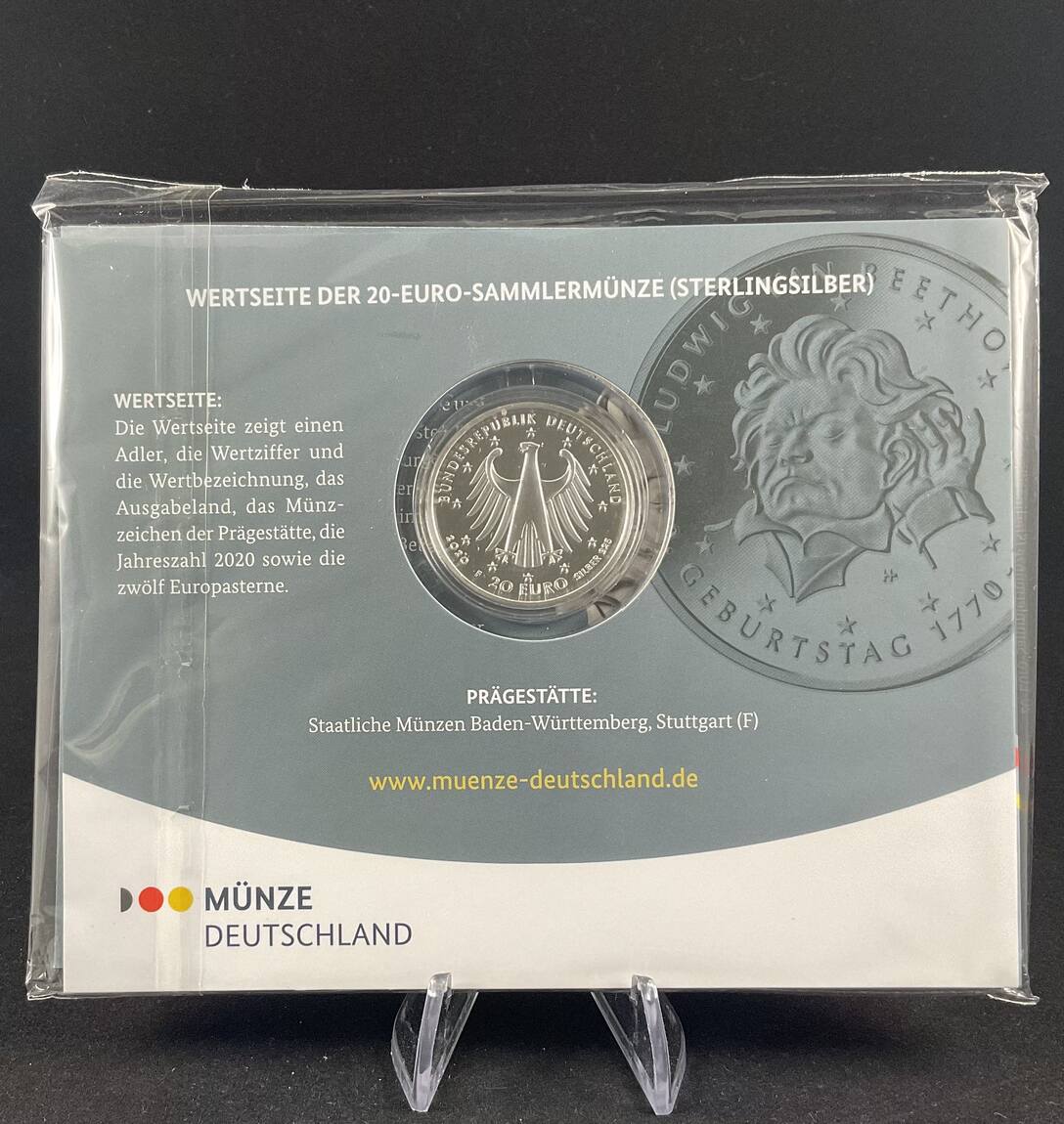 Deutschland 20 Euro 2020 F (Stuttgart) Gedenkmünze Ludwig Van Beethoven ...