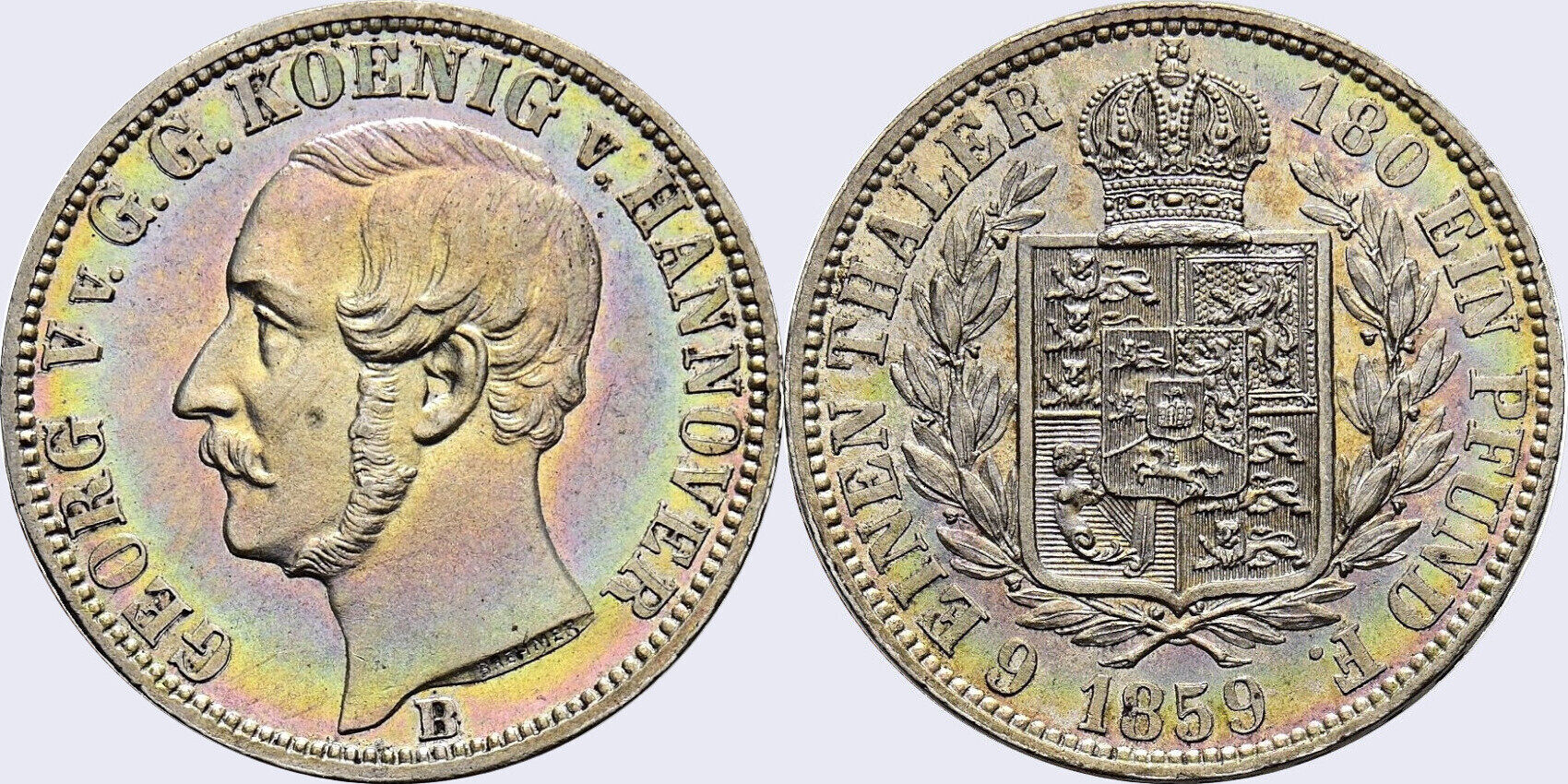 Hannover, Königreich (11/60eKu) Georg V., 1/6 Taler 1859 B, AKS 145 ...