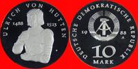 DDR 10 Mark 1988 Ulrich von Hutten Silber Polierte Platte offen, Proof PP 170,00 EUR  zzgl. 5,50 EUR Versand