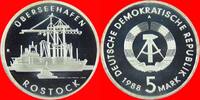 DDR 5 Mark 1988 Überseehafen Rostock Polierte Platte offen, Proof PP 56,00 EUR  zzgl. 5,50 EUR Versand