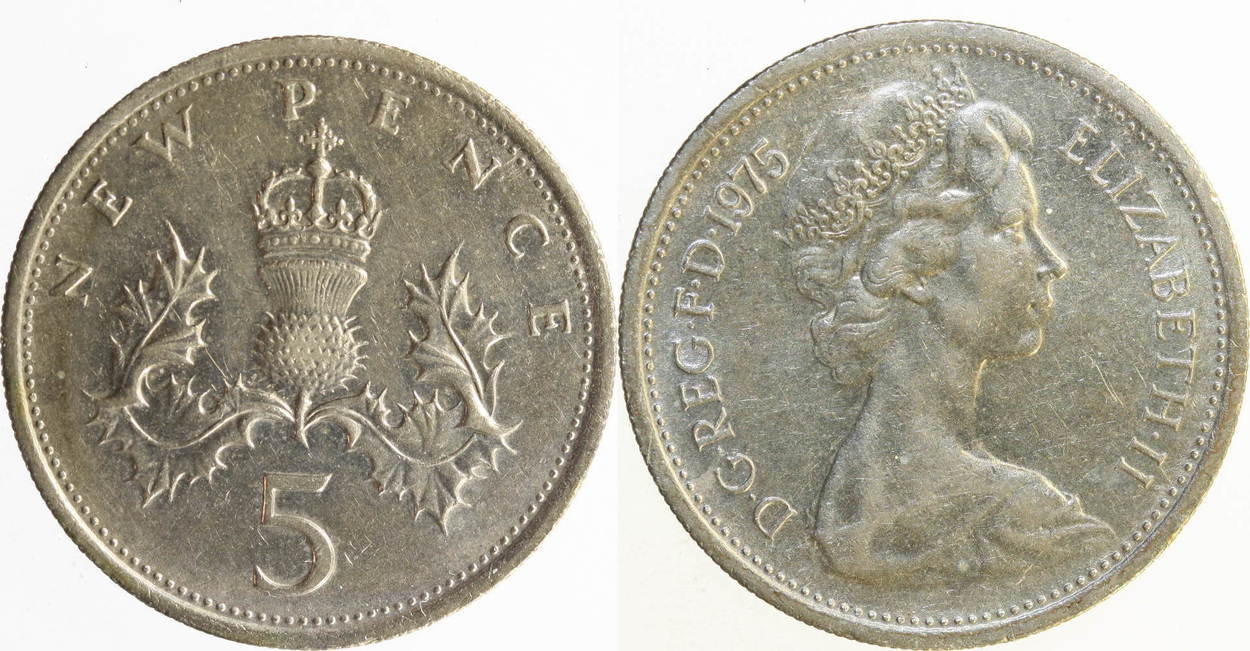 England 5 New Pence 1975 Elisabeth 2. Vz +/- | MA-Shops