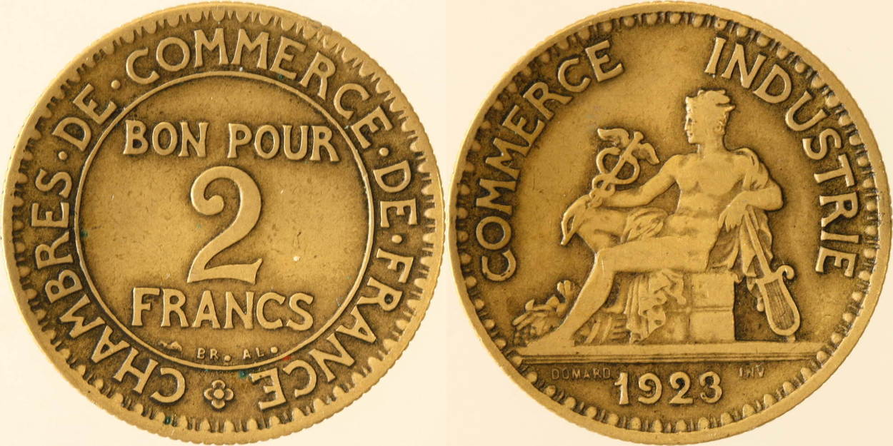 FRANKREICH france 2 Francs 1923 ss