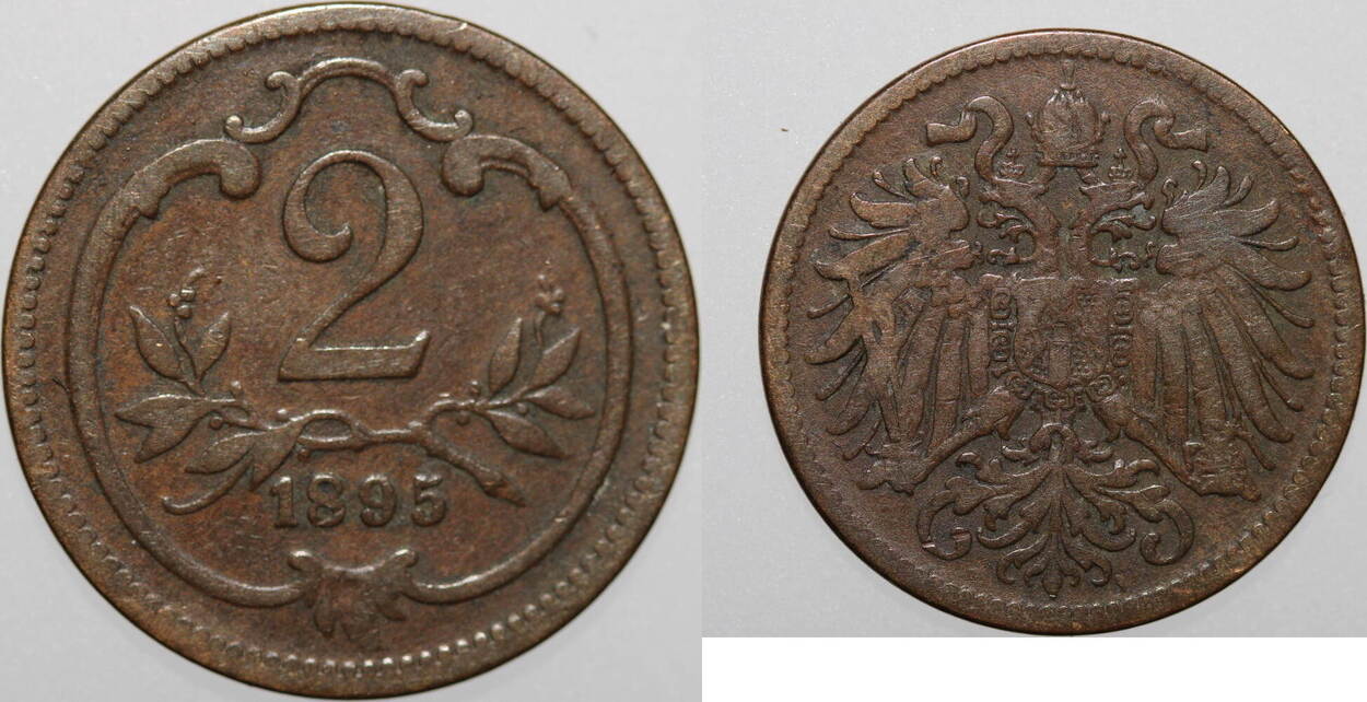 RDR ÖsterreichUngarn 2 Heller 1895 Franz Josef 1., 18481916 ss