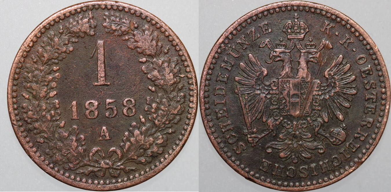 Österreich 1 Kreuzer 1858 A Franz Josef 1., 18481916 KREMNITZ ss