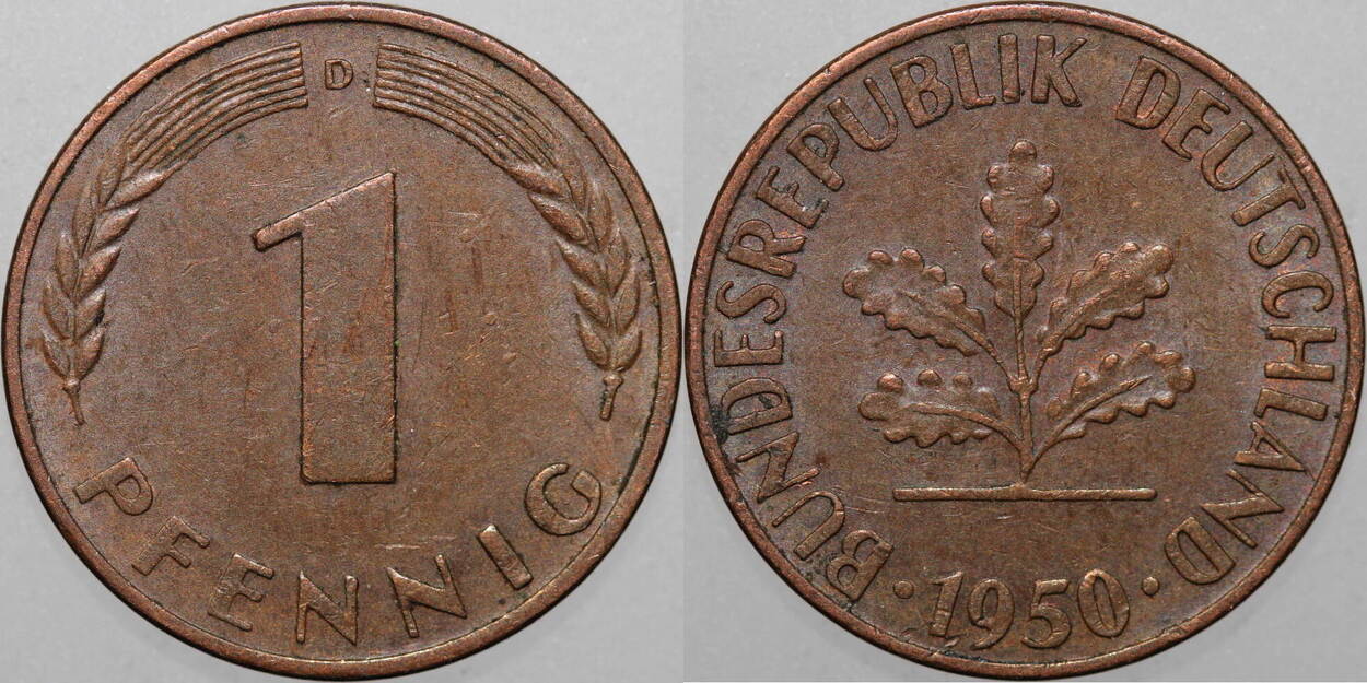 Deutschland 1 Pfennig 1950 D Bundesrepublik Vz Pf +/- | MA-Shops