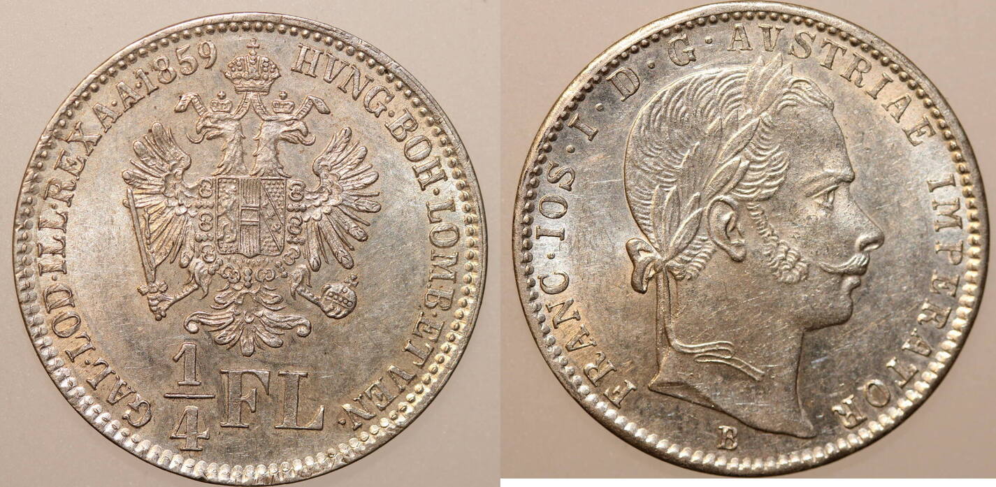 Österreich 1/4 GULDEN 1859 B Franz Josef 1. 1848-1916 Vzgl +/- | MA-Shops