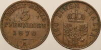 Deutschland 3 Pfenning 1870 A Preussen ss, rd.schl. 4,00 EUR  zzgl. 7,90 EUR Versand