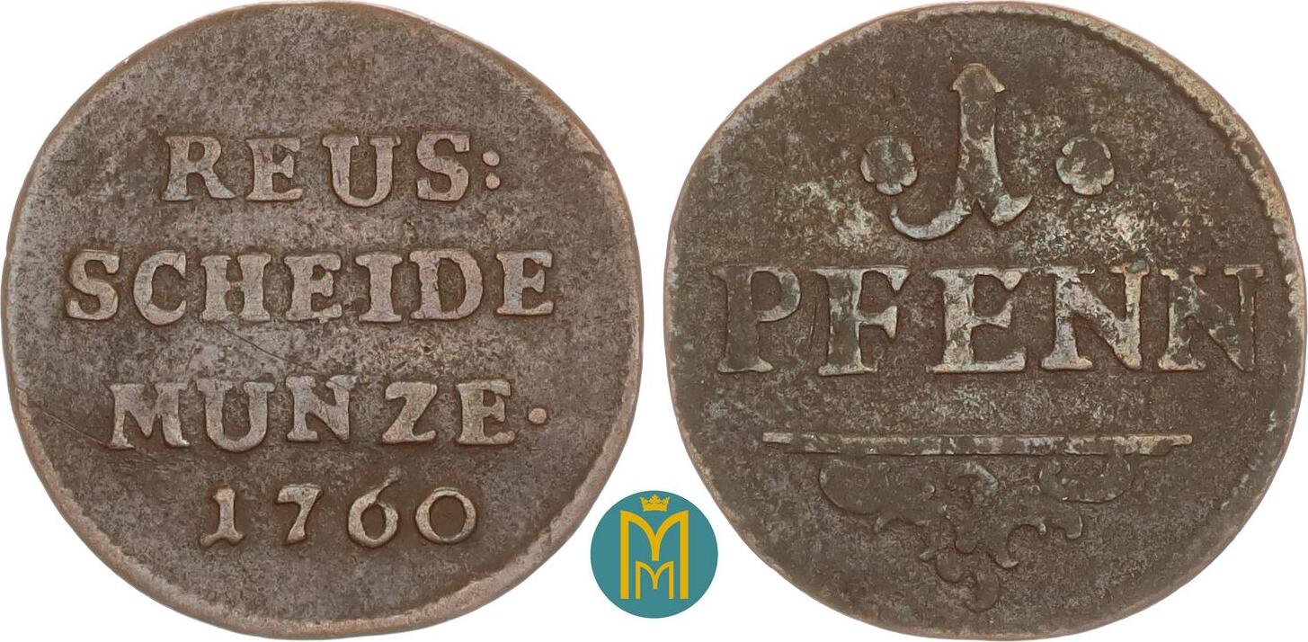 Reuss, jüngere Linie zu Lobenstein 1 Pfennig 1760 Heinrich II. 1739