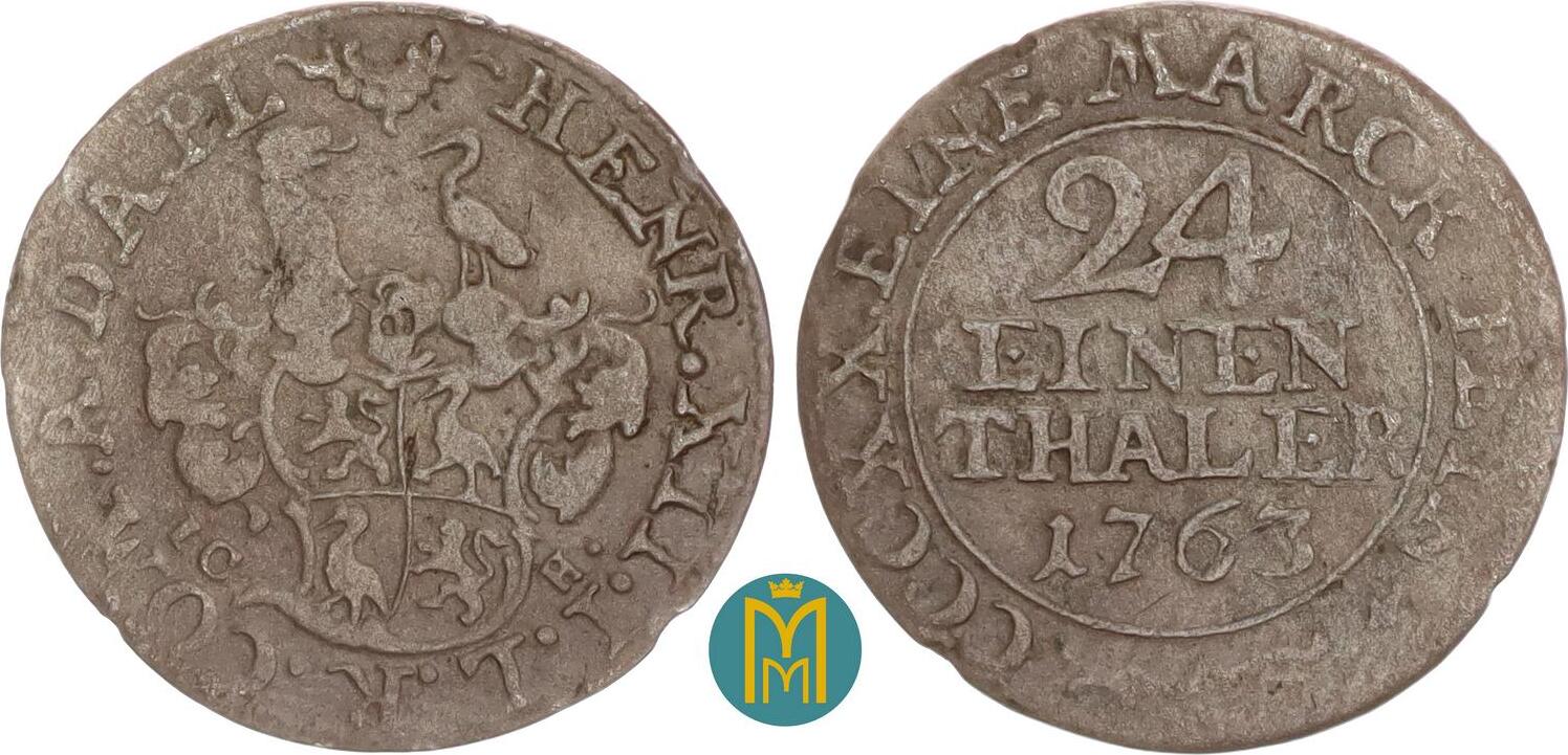 ReussJüngere Linie Schleiz 1/24 Taler 1763 Heinrich XII. 17441784