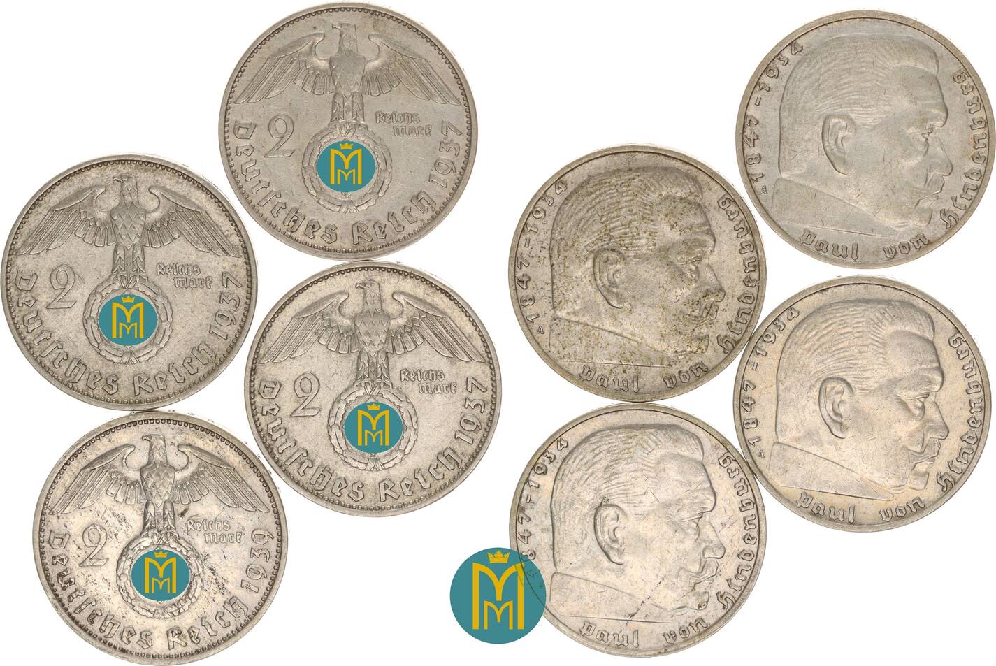Silbermünze 2 Reichsmark 1938 G Hindenburg Drittes Reich (Gebraucht) In