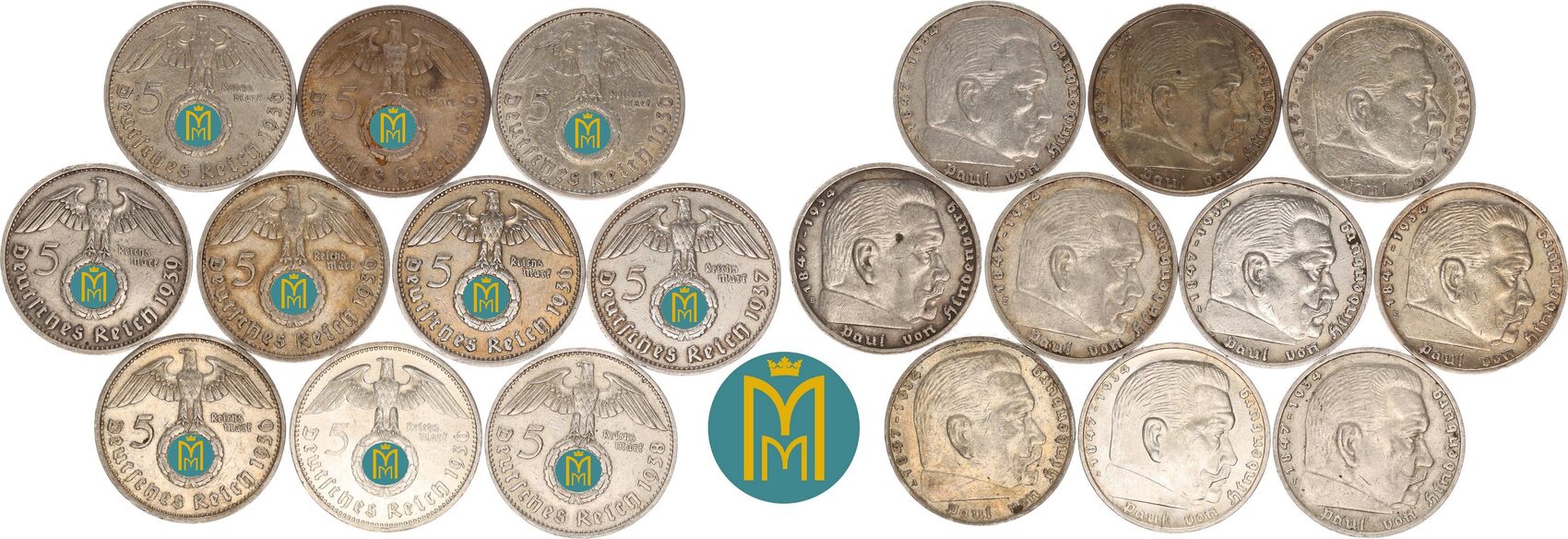 Set Of 3 Silver Third Reich 2 Reichsmark Coins - Years 1937, 1938, 1939 (VF Condition) 8 thumbnail image