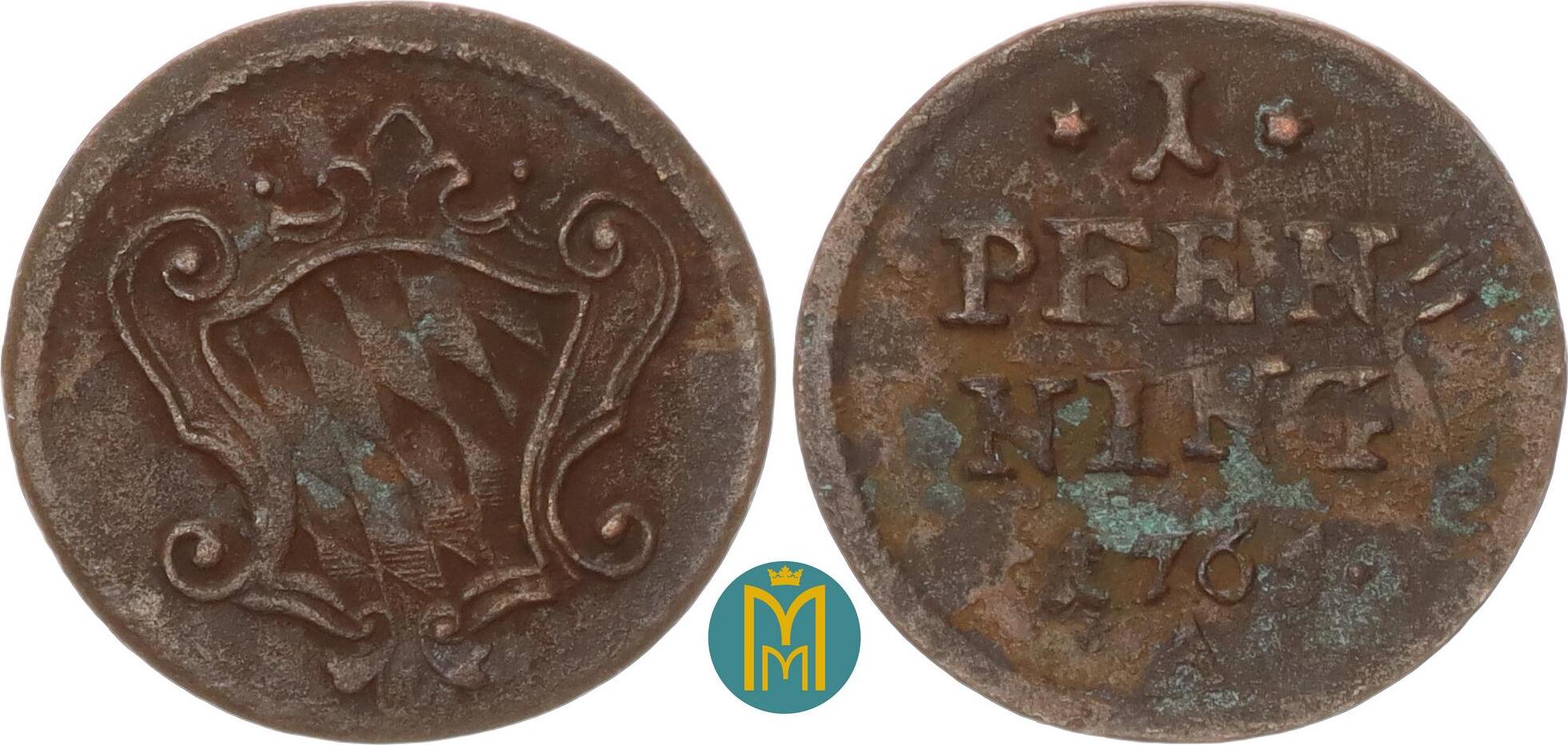 Bayern Amberg 1 Pfennig 1765 A Maximilian III. Joseph 17451777. sehr