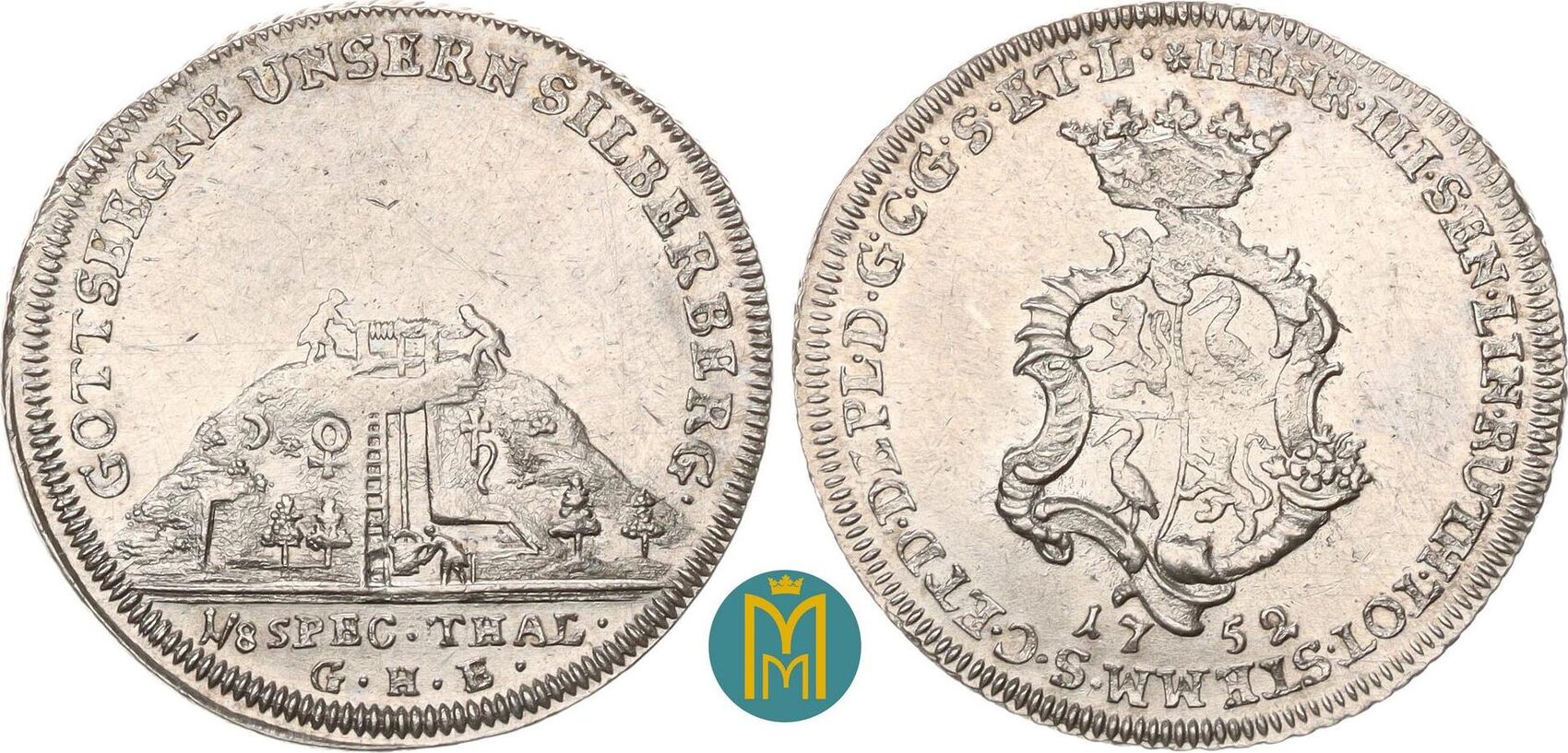 ReussÄltere Linie Untergreiz 1/8 Taler 1752 GHE Saalfeld Heinrich