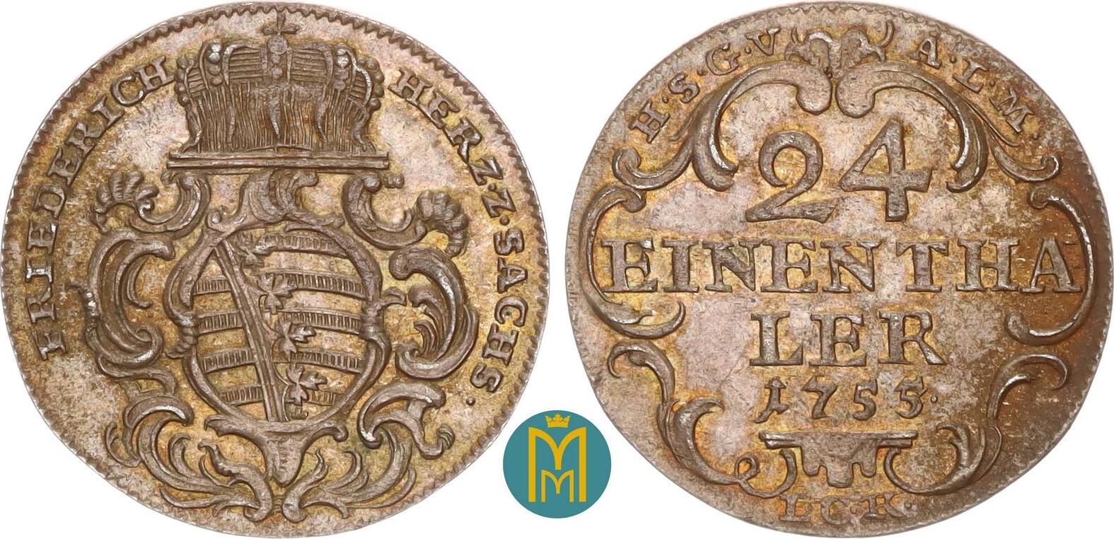 SachsenGothaAltenburg 1/24 Taler 1755 LCK Friedrich III. 17321772