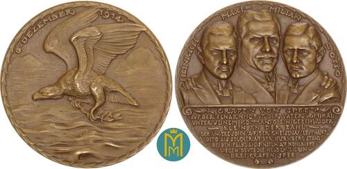 Karl Goetz Bronzemedaille 1914 Auf den Untergang der Grafen von Spee. fast Stempelglanz