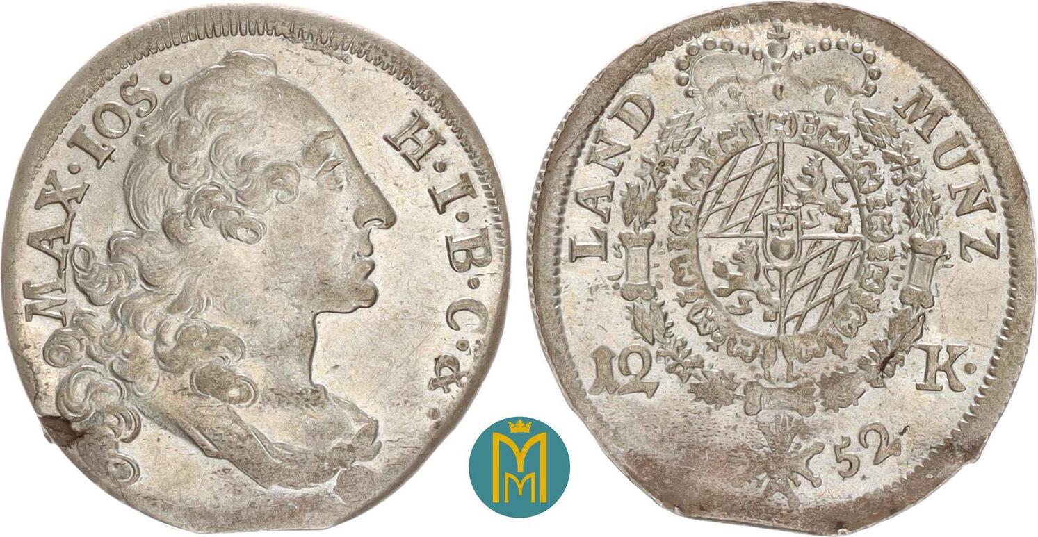 Bayern 12 Kreuzer 1752 Maximilian III. Joseph, 17451777 vorzüglich