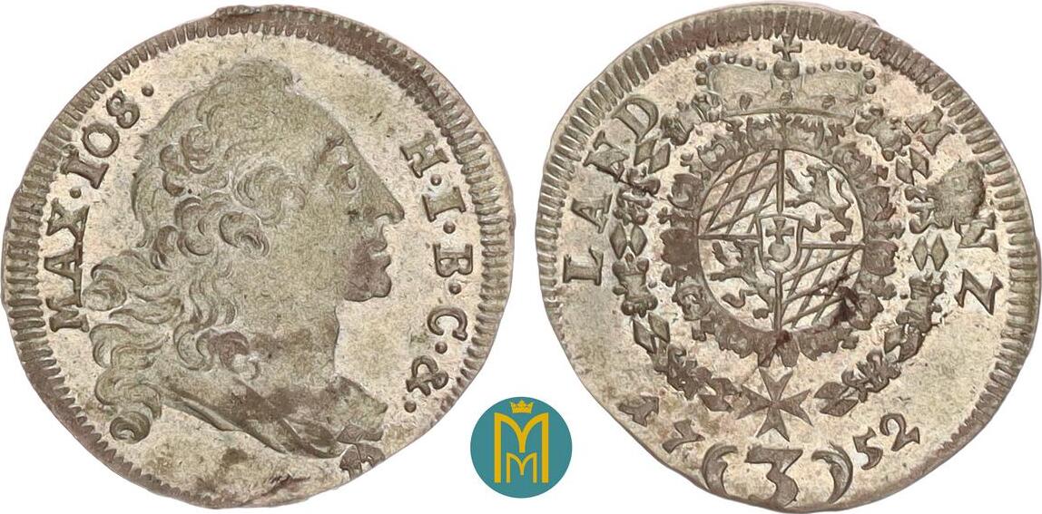 Bayern 3 Kreuzer 1752 Maximilian III. Joseph, 17451777. vorzüglich