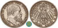 Kaiserreich / Württemberg 3 Mark Wilhelm II. 1891 bis 1918. -
