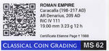 CCG-MS62: Pedigree Etienne Page †1988. Caracalla (198-207 AD) AR Denarius 209 AD