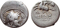 AR Denarius of M. Sergius Silus 116-115 BC., Soldier on horseback, holding sword -