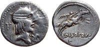 AR Denarius of L. Calpurnius Piso Frugi 90 BC., Roman Republic -