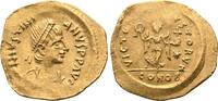 JUSTINIAN I (527-565). GOLD Tremissis. Constantinople. -