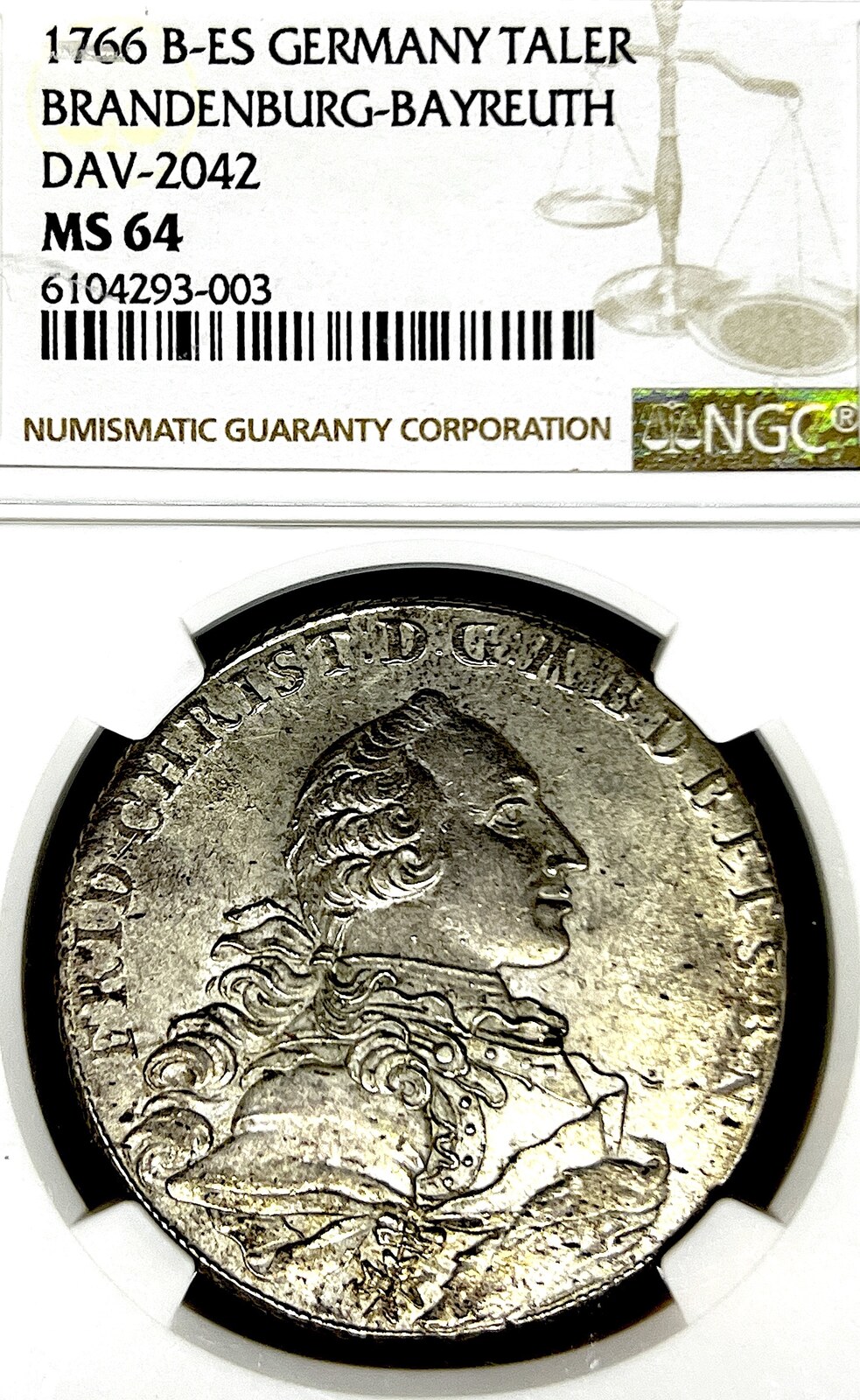 GERMANY TALER 1766 B-ES Friedrich Christian (1763-1769). NGC MS 64 | MA ...