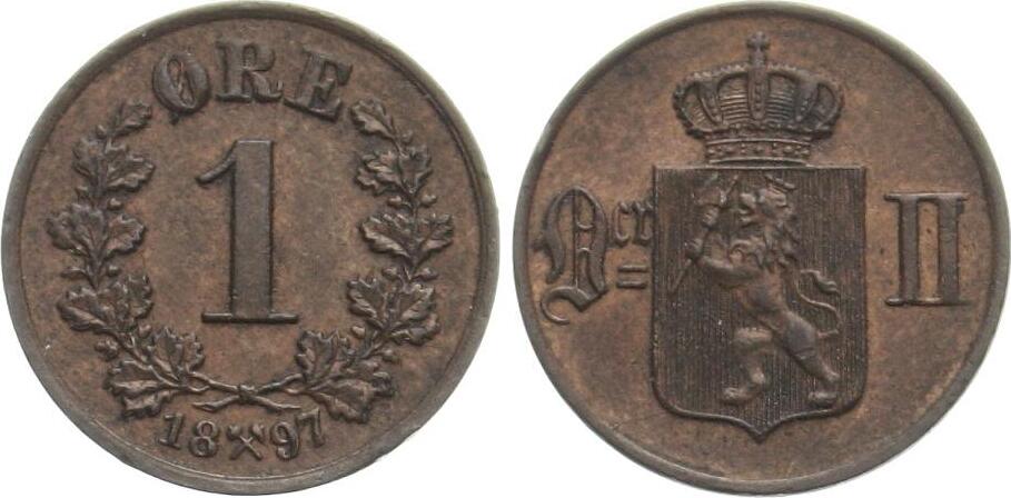 Norwegen 1 Øre 1897 Oskar II. vz | MA-Shops