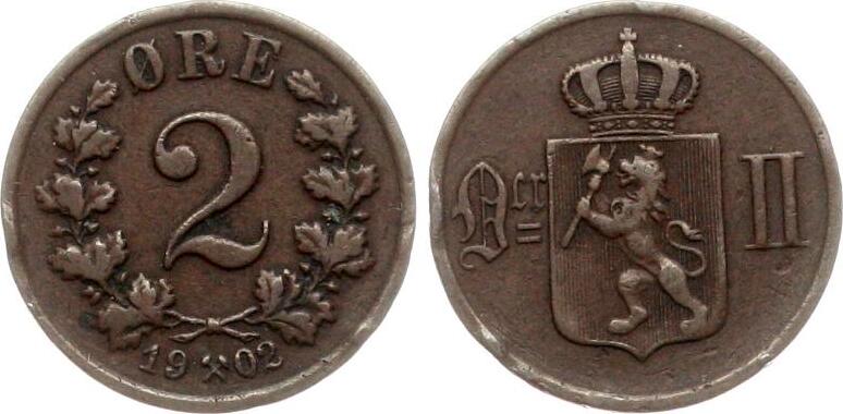Norwegen 2 Øre 1902 Oskar II. ss