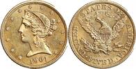 Etats - Unis 5 Dollars 1901 5 Dollars Libert&eacute; - Etats-Unis vz+ 1155,00 EUR kostenloser Versand
